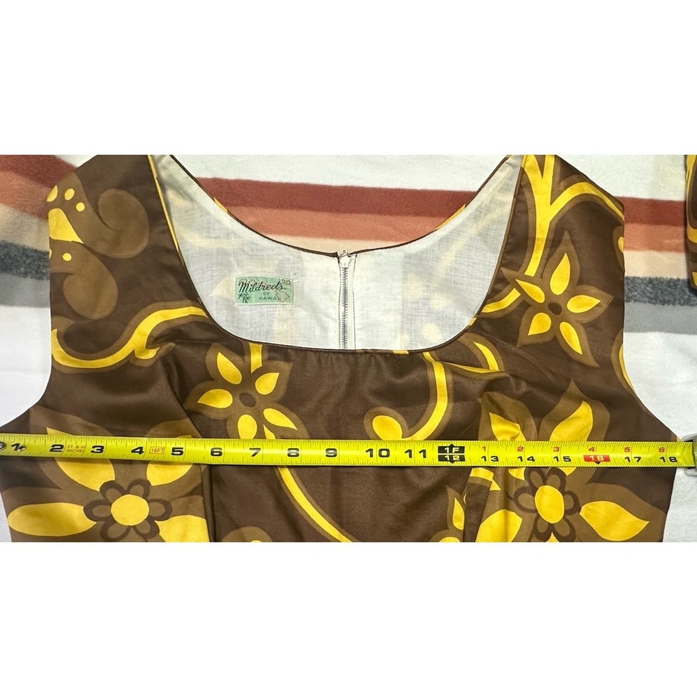 Vintage Mildred's of Hawaii Maxi Dress Brown Yellow Floral Empire Waist Size SM - Picture 7 of 16